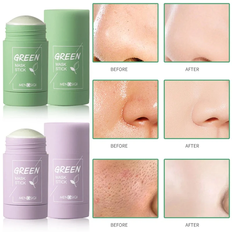 

Green Tea Cleansing Solid Mask Purifying Clay Stick Mask Oil Control Anti-Acne Eggplant Skin Care Whitening Care Face TSLM1