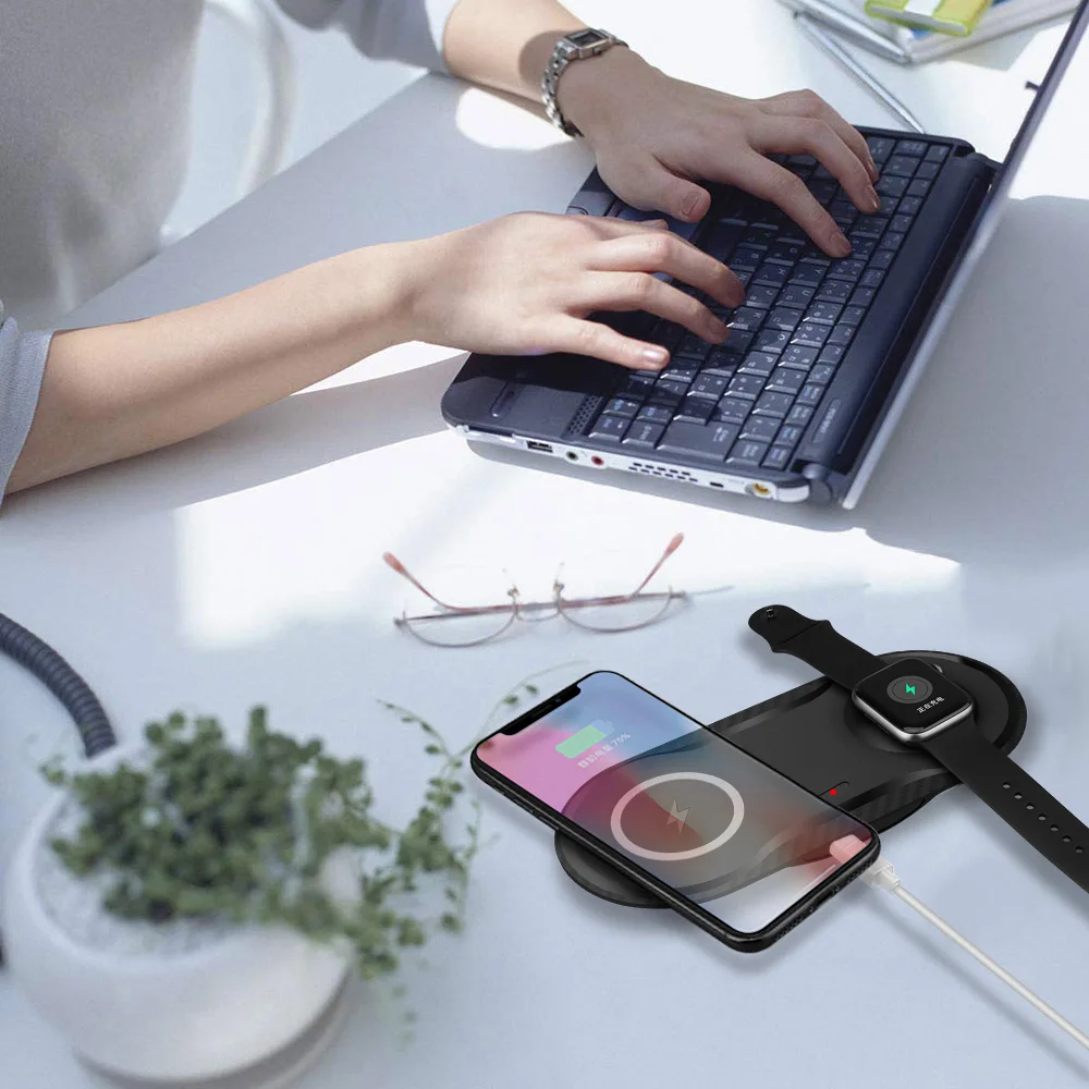 FDGAO Qi Беспроводное зарядное устройство для Airpods Apple Watch 5 4 3 2 1 iWatch 10 Вт Быстрая зарядка для iPhone 11 Pro XS XR X 8 samsung S10