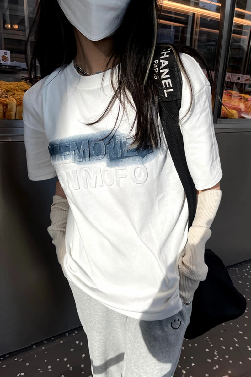 

Ins European Station Tie-dye Letter Printed T-shirt Female 2021 Summer New Chic Korean Style Retro Wild Short Sleeve