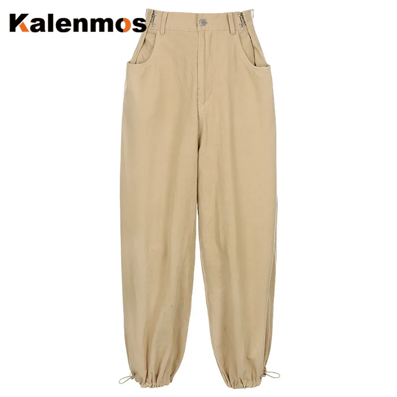 

Tracksuit Pants Women Harajuku KALENMOS Trousers Green Checkered High Waist Autumn Baggy Pantalones Bottom Loose Cargo Pants