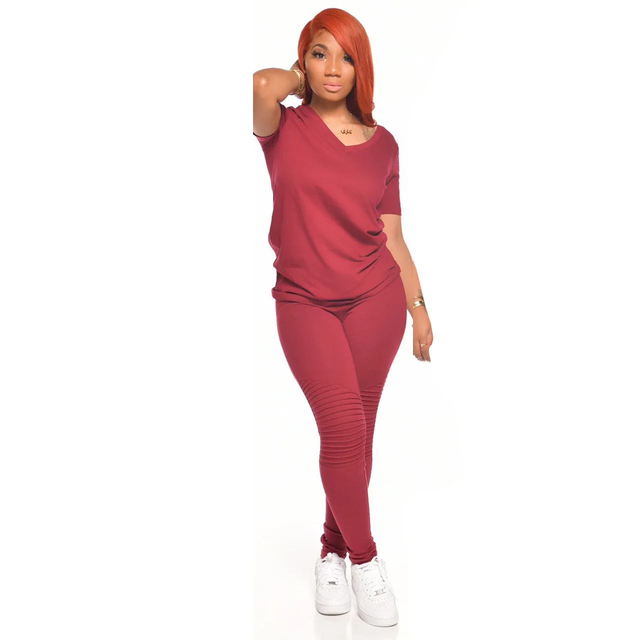 Женский Повседневный костюм двойка GLWOW комплект из футболки и штанов осень