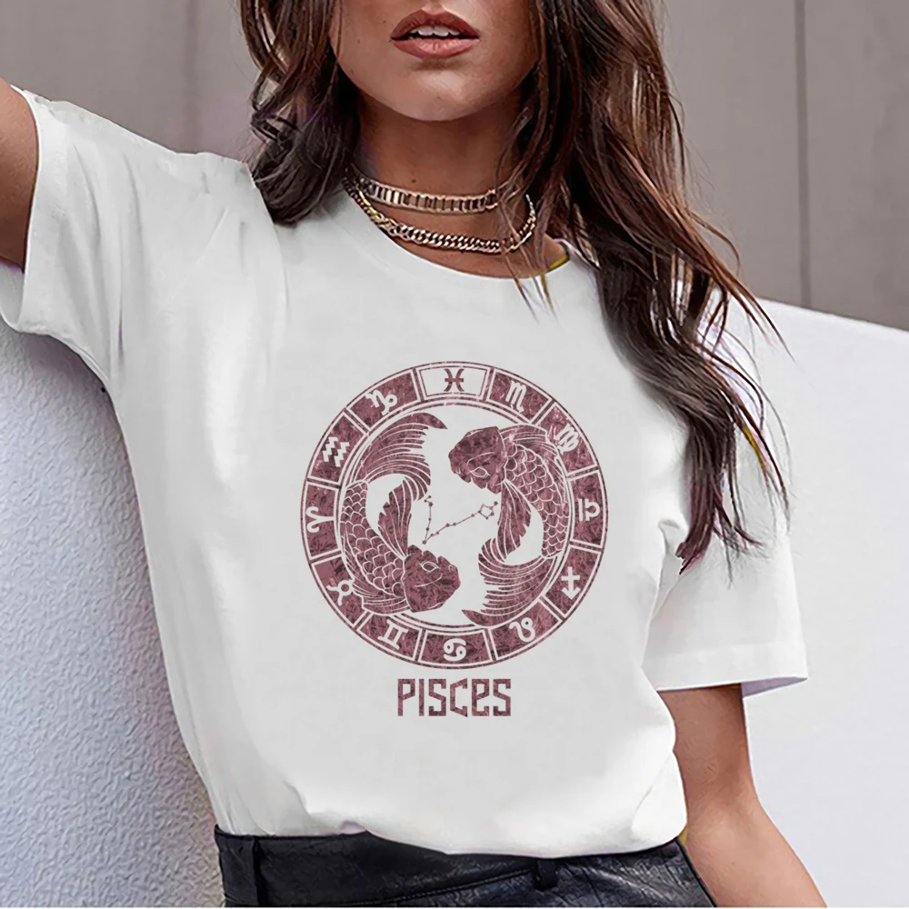 Женские топы футболка знак зодиака Рыбы символ звезд февраль марш круглый вырез