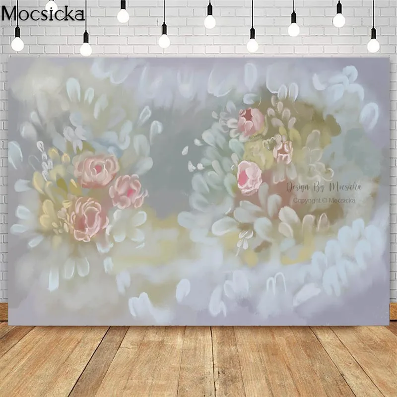 Mocsicka Blooming Flowers Photography Backdrops Retro Pink Floral Children Birthday Portrait Photo Props Studio Booth Background |