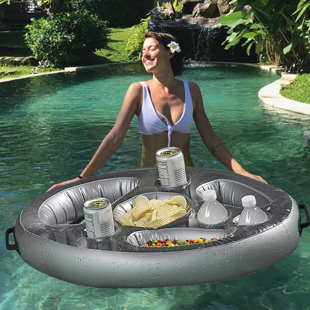 

Inflatable Serving Bar 8 Holes Cup Holder Floating Salad Tray Wine Drinking Fruits Portable Buffet Cooler Tray For Swimming Toos