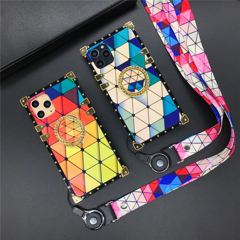 

Fashion Colorful Triangle Grid Square Case for Samsung Galaxy S21 Ultra Note 20 S8 S9 S10 S20 Plus A71 A51 A50 A70 Phone Cover