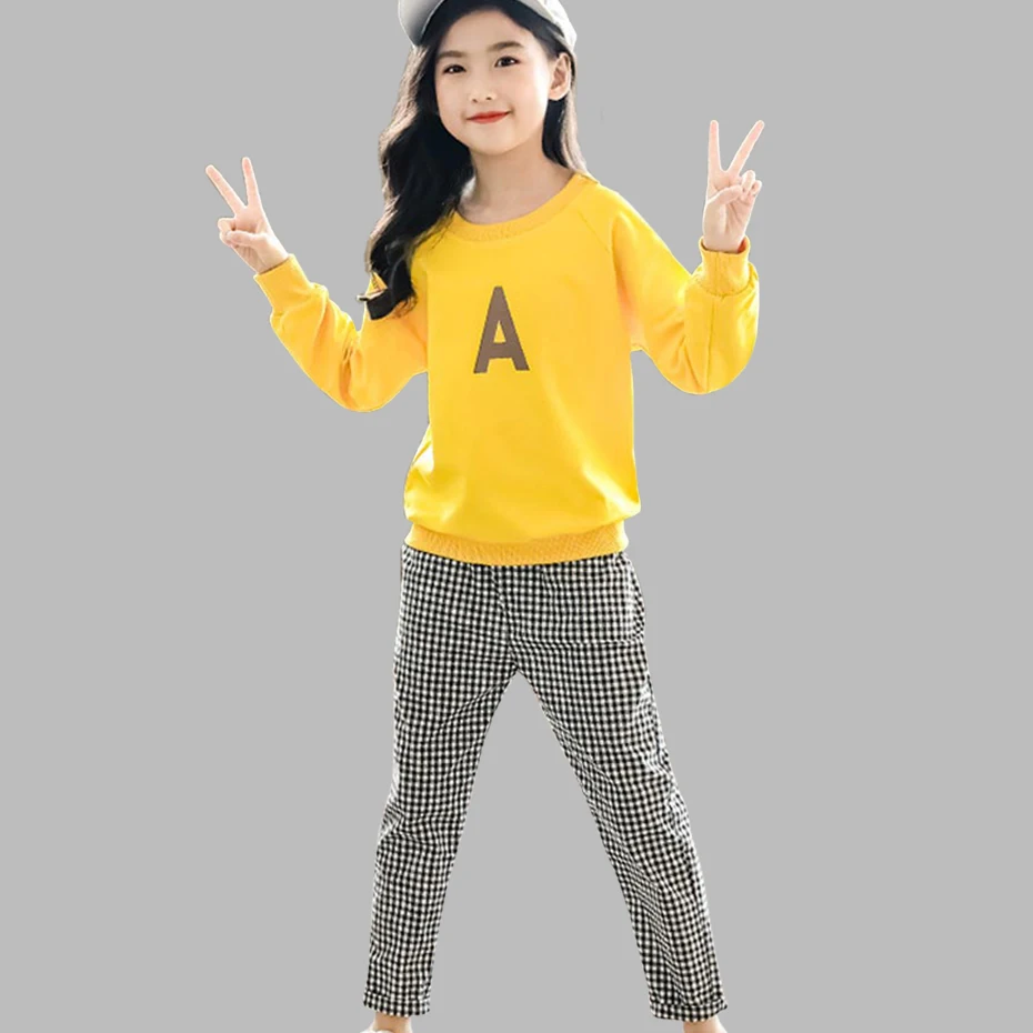 Спортивная одежда для девочек свитер с надписью + штаны комплект одежды из 2