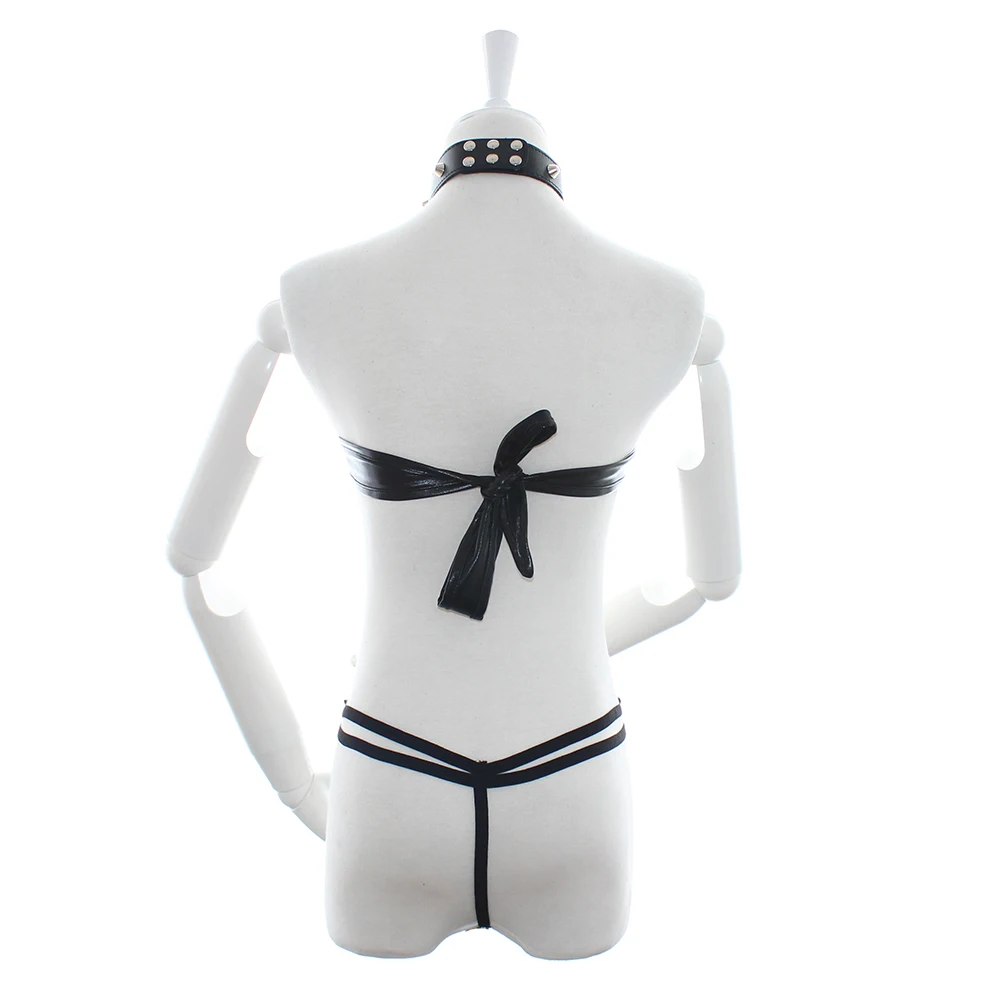 

PU Leather Erotic Club Wetlook Fetish Sexy Underwear Bodysuit Women Catsuit Sissy Clubwear Backless Crotchless Pole Costumes