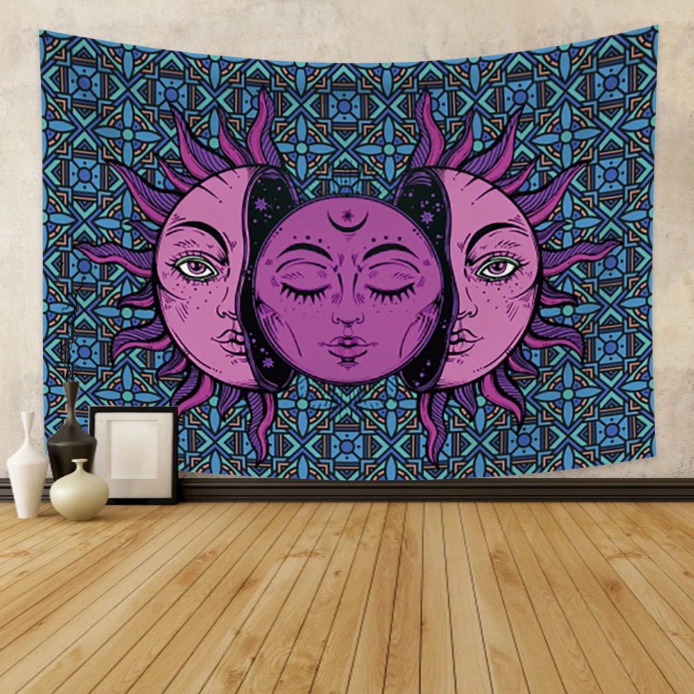 

Laeacco Fashion Tapestry Blanket Wall Hanging Mandala Sun Moon Hippie Wall Carpet Cloth Psychedelic Dorm Home Decor Beach Towel