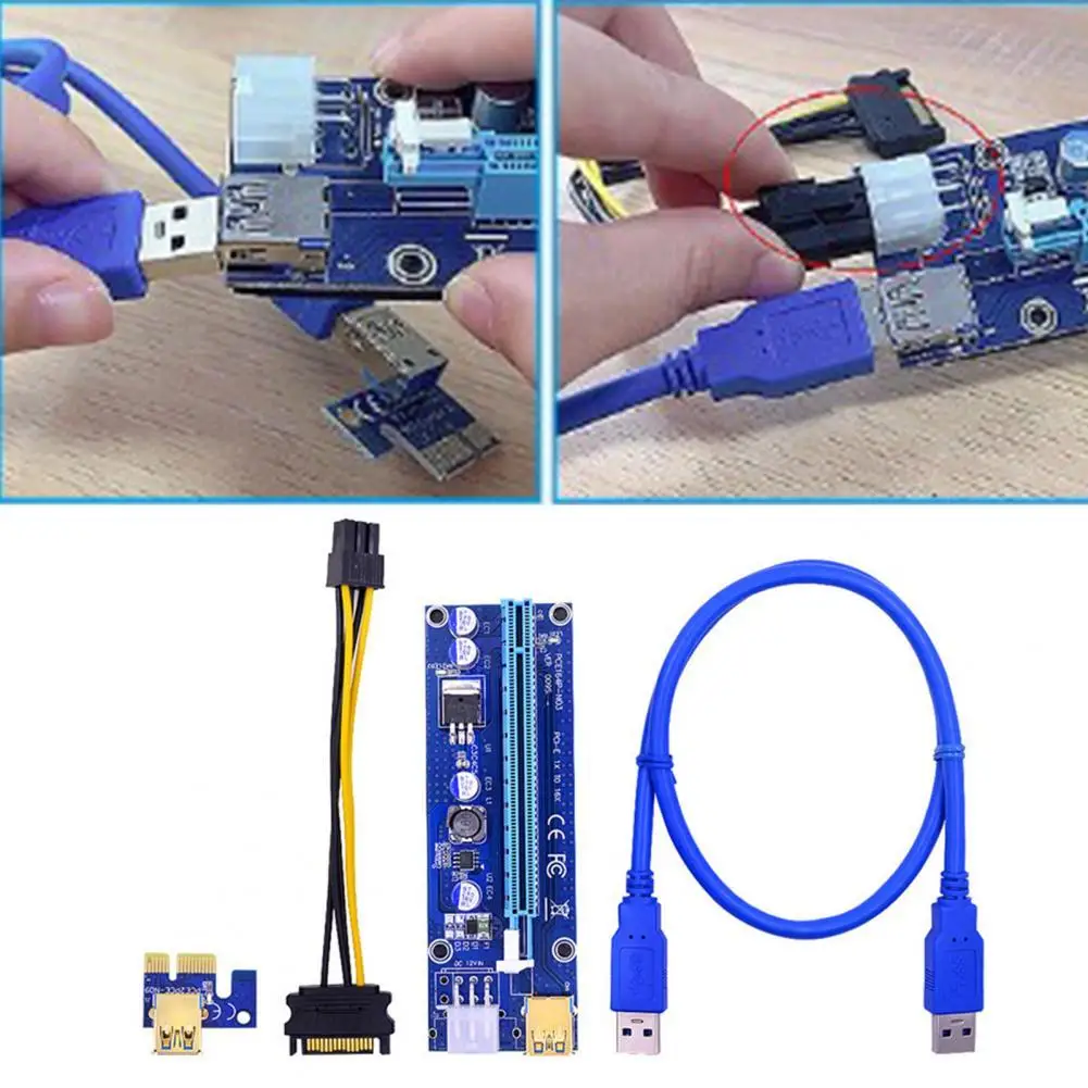 

Карта расширения TISHRIC 009S, PCI-E 1X к 16X Райзер с 6 контактами USB 3,0, адаптер Райзера, PCI PCIE, кабель-удлинитель для майнинга