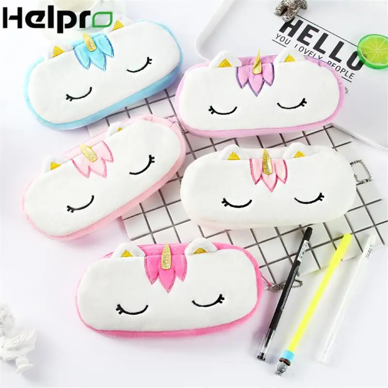 Helpro Kawaii плюшевый чехол карандаш с единорогом милый мультяшный на молнии для