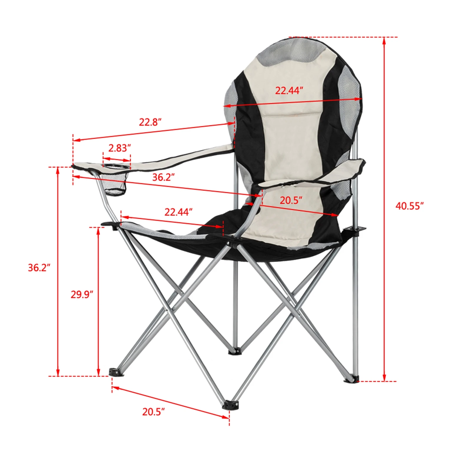 저렴한 중형 휴대용 캠핑 의자 낚시 의자 접이식 의자 일광욕 블랙 그레이 [미국 재고]