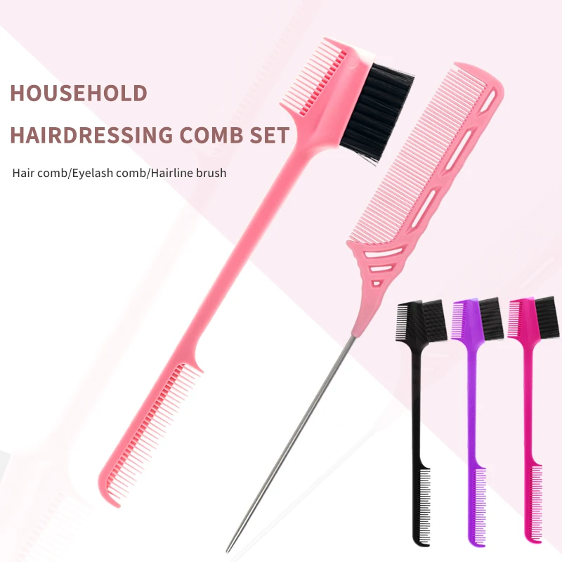 

Customized Plastic Antistatic Hair Parting Comb Rat Tail Comb And Edge Control Brush Set