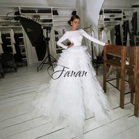 new o neck long sleeve a line wedding dresses backless tiered simple tired skirt bridal gown robe de soir%c3%a9e de mariage %d0%bf%d0%bb%d0%b0%d1%82%d1%8c%d0%b5