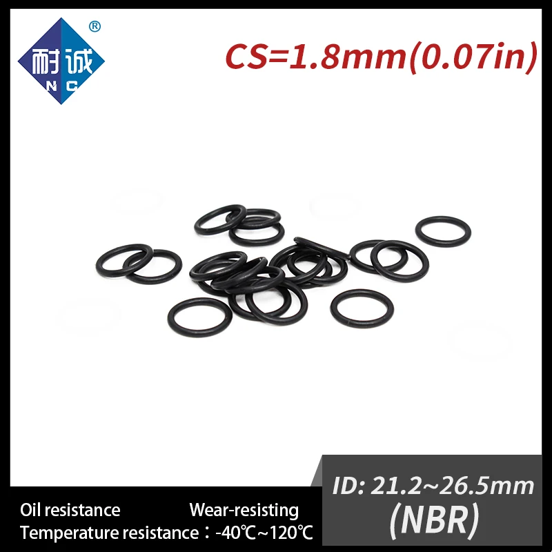 

10PCS/lot Rubber Black NBR CS1.8mm ID21.2/22.4/23.6/25/25.8/26.5mm O Ring Gasket Oil resistant waterproof