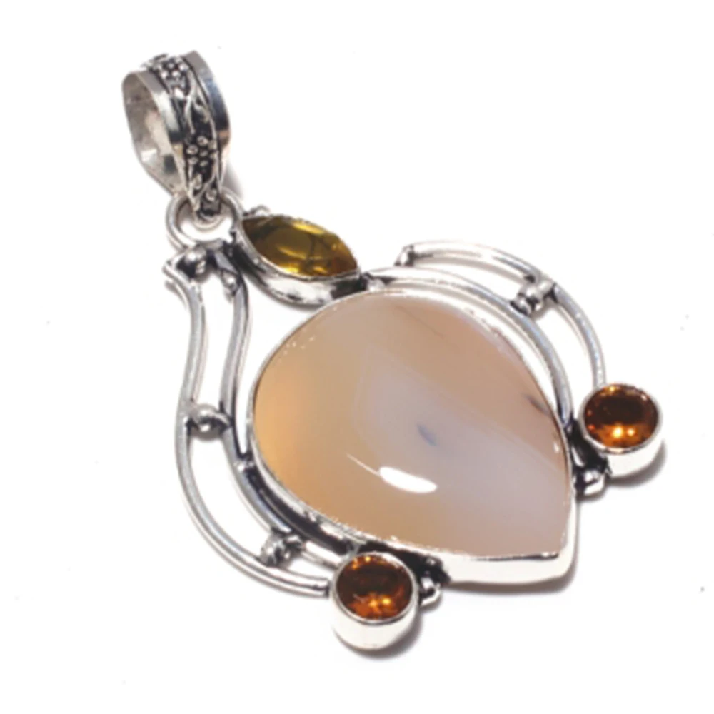 Подлинная Ботсвана Агат + цитрин кулон серебряное покрытие над медными