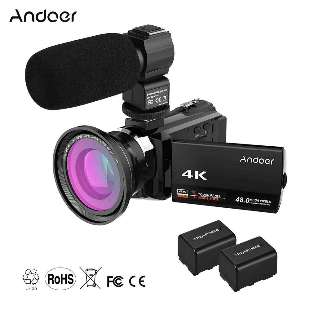 Цифровая видеокамера Andoer 4K 1080P 48 МП с поддержкой Wi Fi видеорегистратор