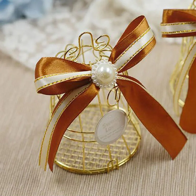 Железный золотой цветок Колокольчик для клетки Свадебная конфетная коробка