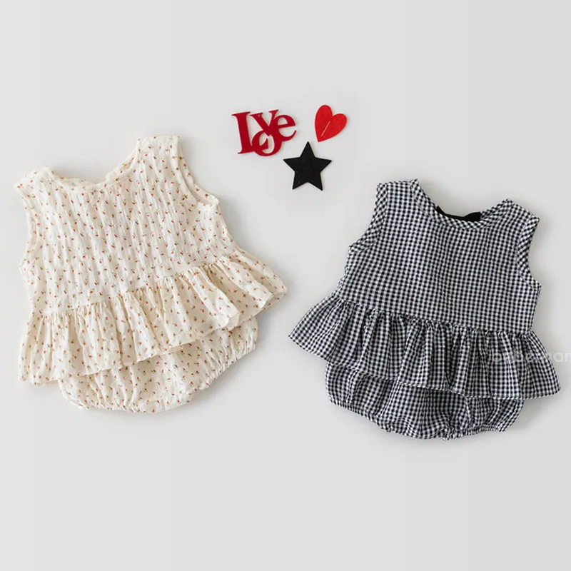 

MILANCEL 2021 Summer New Girls Clothing Set Sleeveless Prtnt And Plaid Bodysuit 2 Pcs Suit