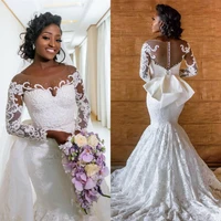 vintage african long sleeves lace mermaid wedding dress luxury off shoulder applique plus size bridal gown