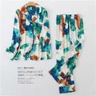 Пижама женская шелковая с длинным рукавом и брюками, с принтом