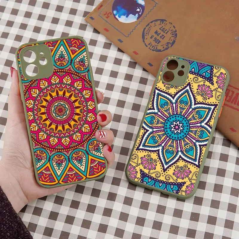 

artistic Mandala Phone Case For iPhone 12 11 Mini Pro XR XS Max 7 8 Plus X Matte transparent Back Cover