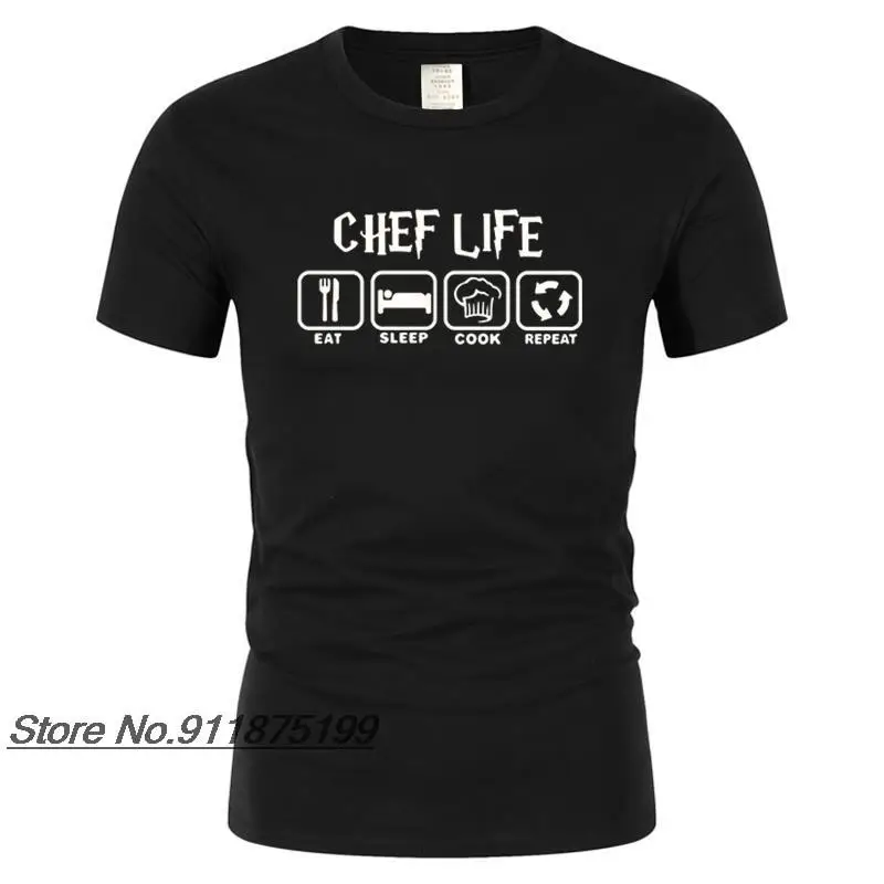 

Funny Cool Eat Sleep Cook T Shirts Men Summer Style Short Sleeve Cotton Chef Life T-shirt Harajuku Casual O-Neck Tops Camisetas