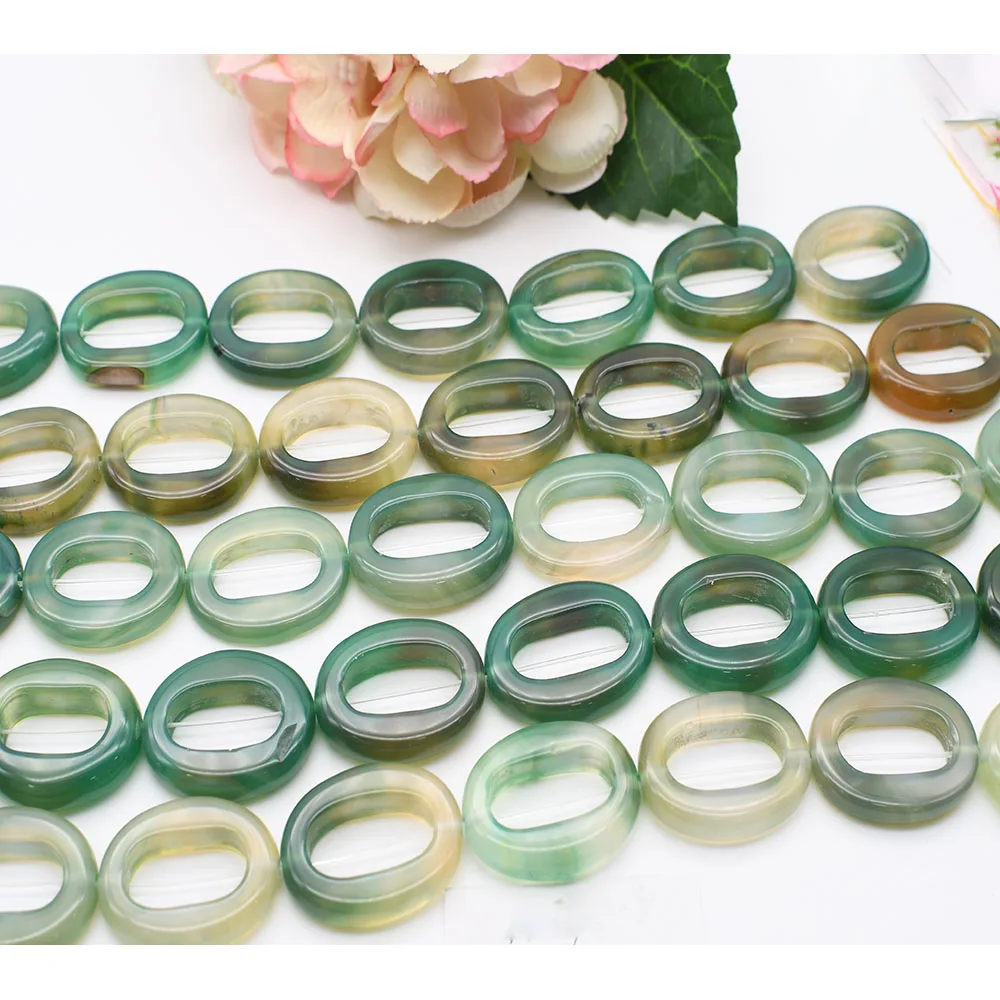 2strands/lot 36mm Natural Smooth Green Elliptical circle Agate stone beads For DIY Bracelet Necklace Jewelry Making Strand 15