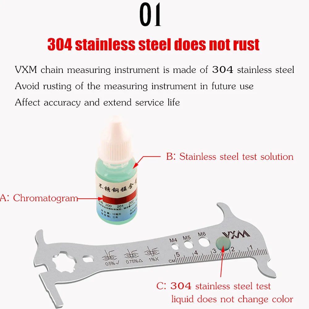 Инструмент для проверки износа цепи велосипеда VXM, совместимый с цепями Shimano, Sram, KMC и другими от 7 до 11 скоростей.