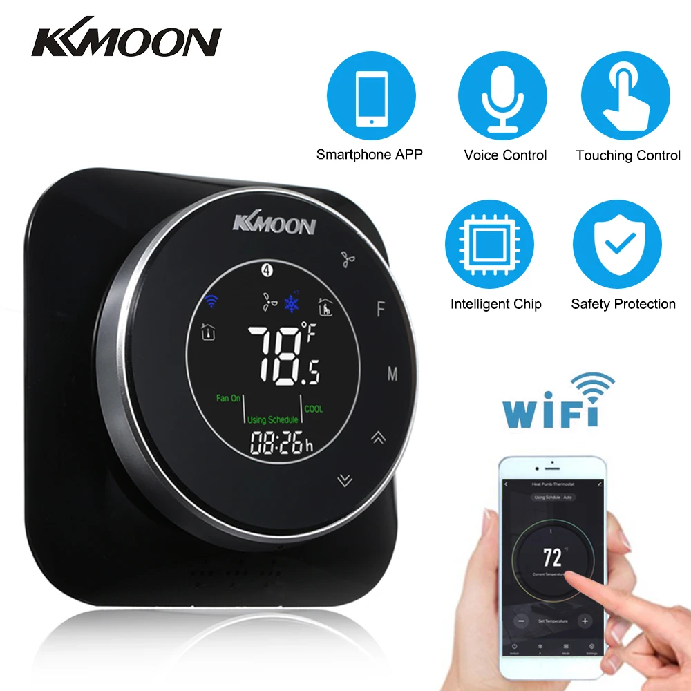 

KKmoon термостат с Wi-Fi, программируемый термостат для отопления/охлаждения, 24 В переменного/постоянного тока, регулятор температуры с Wi-Fi, регу...