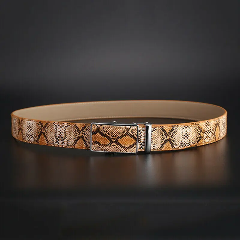

Men Automatic Buckle Ratchet Belt Fashion Leather Snake Skin Embossed 2020 New Belt Exact Fit for boyfriend Gift K2