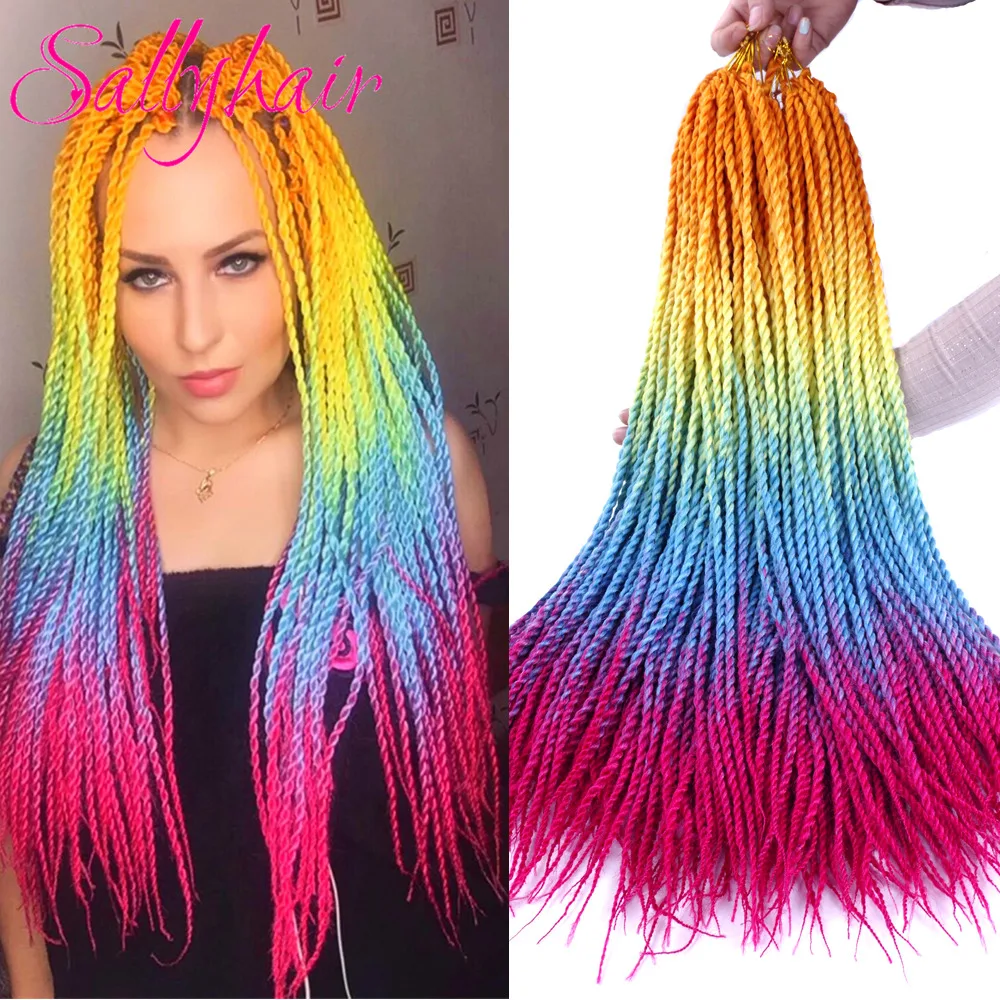 Sallyhair, 24 дюйма, 20 прядей, Омбре, цвет, сенегаль, закрученные косички, волосы для наращивания, высокая температура, синтетические, вязанные, косички