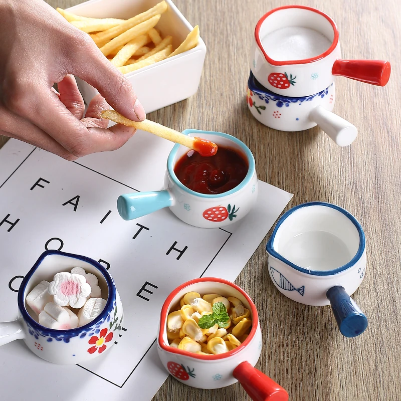 Керамическая маленькая молочная кастрюля в японском стиле с ручкой чаша для супа