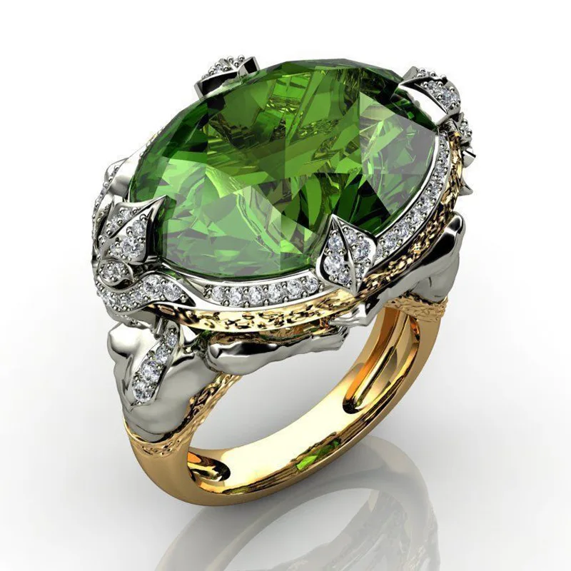 

Exquisite Women Green Crystal Zircon Ring Mermaid Gem Ring Stainless Steel Ring Cocktail Party Noble Jewelry Valentine Day Gift