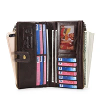 14 card slots 2 side zip pockets 1 rear bab 3 small bank note position men real cow leather wallet