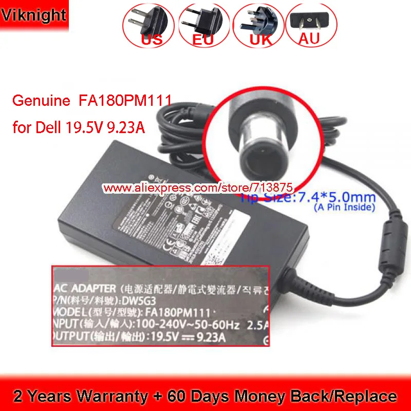 Genuine 19.5V 9.23A FA180PM111 180W Charger for DELL Inspiron One 2320 XPS M1730 M6300 13 R3 P43F G5 15 GAMEING Laptop