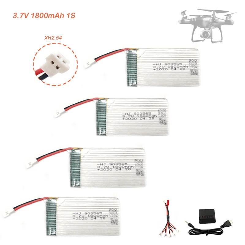 

Lipo Battery 1S 3.7v 1800mAh XH2.54 Plug Rechargeable Battery Charger Sets For JJRC SYMA RC Drone Helicopter Quadcopter Parts