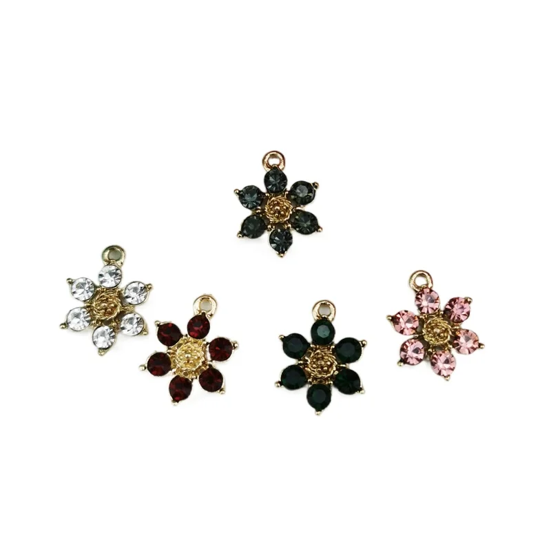 

DIY jewelry accessories alloy inlaid flash Diamond Flower temperament Earrings Necklace material pendant pendant 10pcs