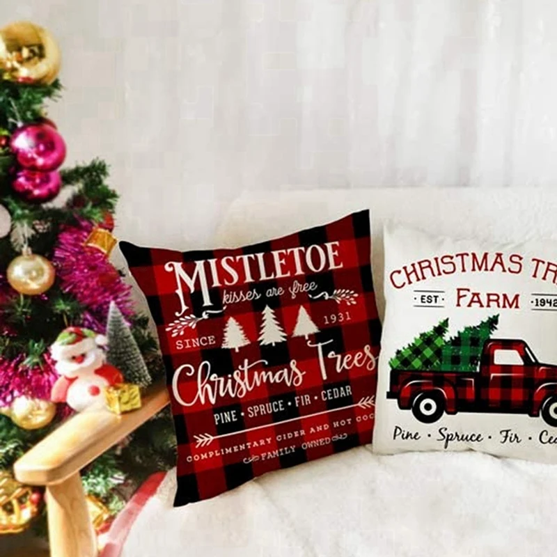 

2 Pcs Christmas Buffalo Check Plaid Throw Pillow Covers Cushion Case for Sofa Couch