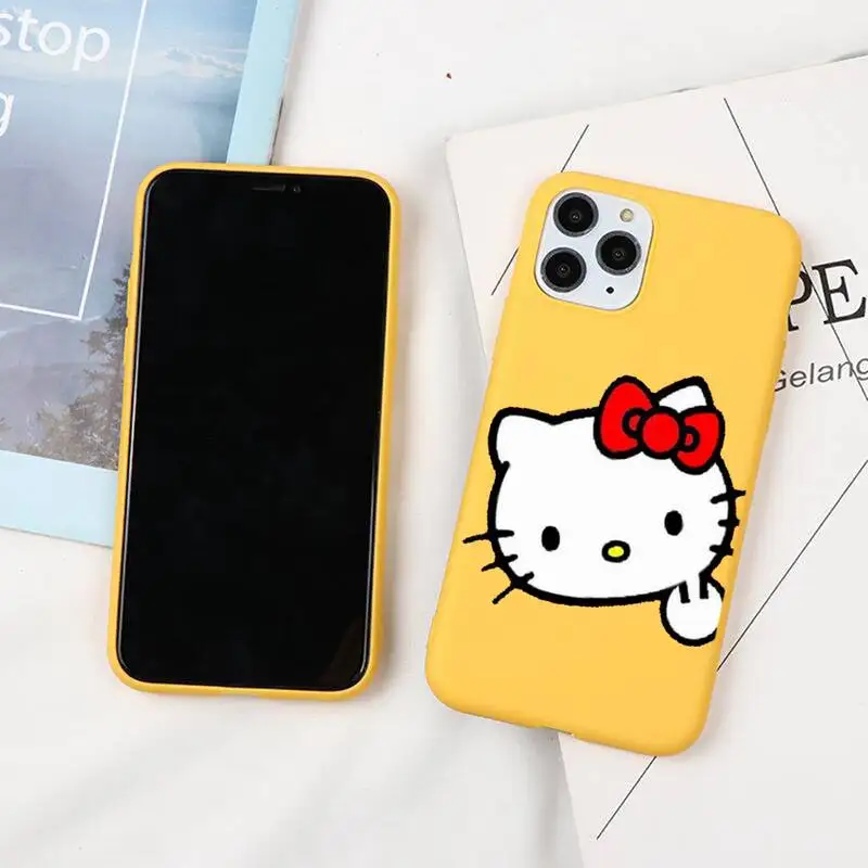 

Soft Cartoon Cat Cover Kitties Cute For Iphone 6 6s 7 8 Plus XR X XS XSmax 11 12 Pro Mini Max Candy Yellow Silicone Cover