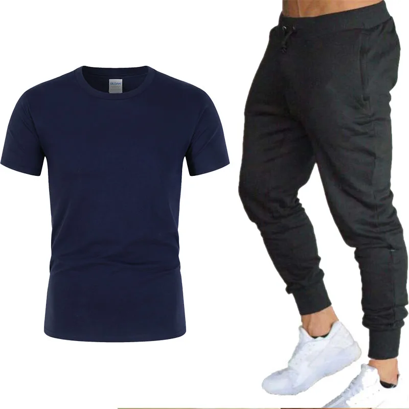 

2021 New sport Men Sets jogging Pants Summer men's Cropped T Shirt Trousers Casual Suits Short sleeve Sportswear Mens Clothing