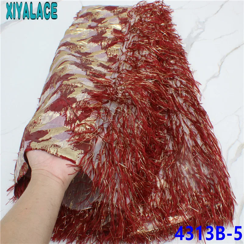 Женская ткань жаккардовая кружевная нигерийский дамасский материал с перьями в