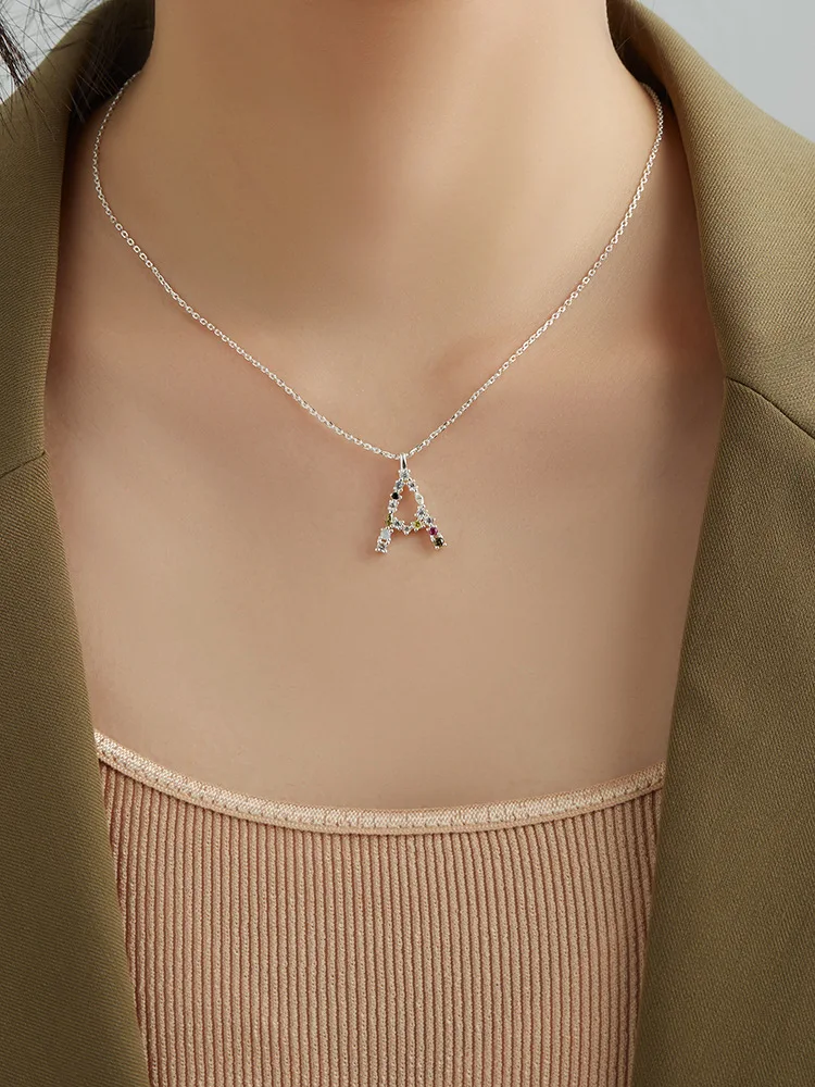 2021 Fashion A-Z Alphabet Letter Pendant Necklace Personalization Stainless Steel Initial Letter Necklace Jewelry Monogram Opals
