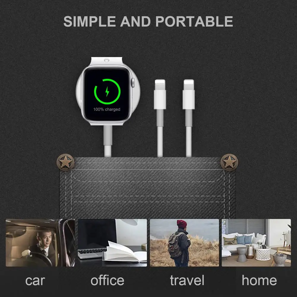 3 in 1 Wireless Charger for Apple Watch 1 2 3 4 Quick Charger 1.2 USB Cable for iPhone X Xs 8 Plus iPod USB Data Cable