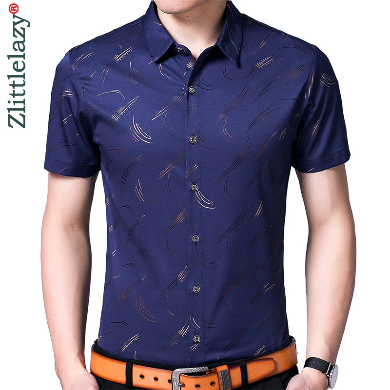 

2022 New Short Sleeve Men Social Shirt Summer Streetwear Casual Striped Shirts Dress Mens Slim Regular Fit Clothes Fashions 4143