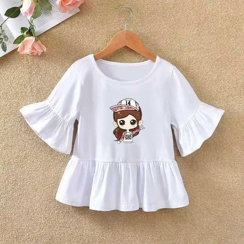 

VIDMID 2021 Girls' Long Sleeve T-shirt O-neck Ruffle Cartoon Pattern Baby Girl Top T-shirt Autumn Children's Clothing P72
