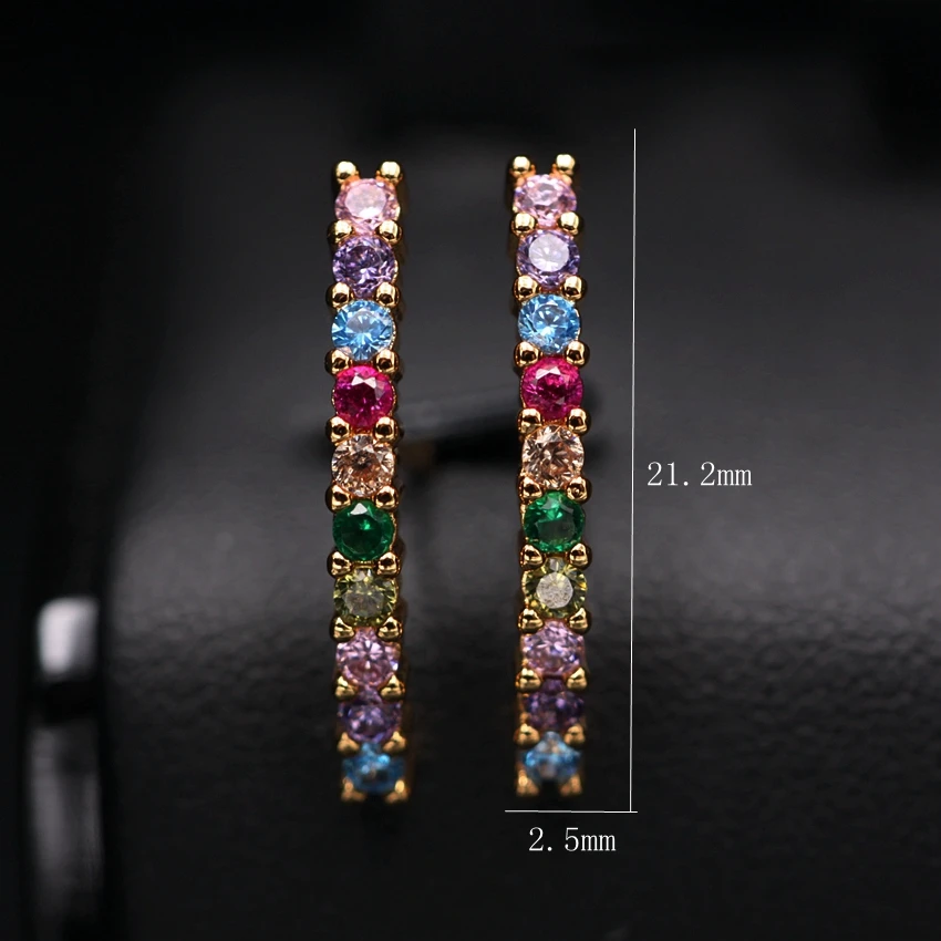 

MultiColor simple minimalist Line Stud Earrings full pave Rainbow colorful crystal Zircon Stone Earring for Women Trendy Jewelry