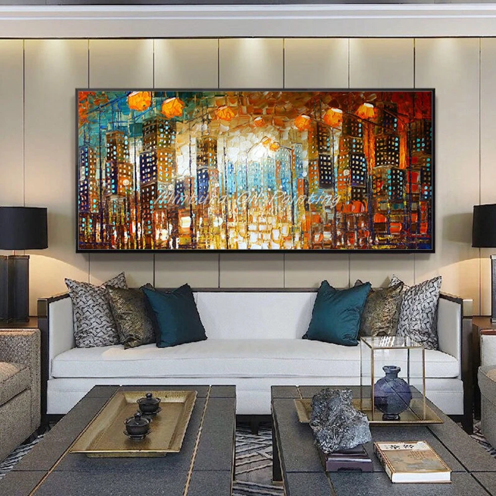 Ручная роспись палитра нож абстрактная городская картина маслом на холсте