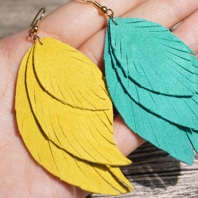 Женские трехслойные серьги Cpop из натуральной козьей кожи с натуральным пером