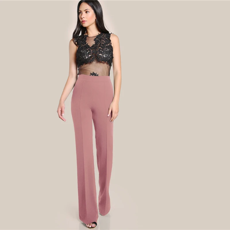 SHEIN Однотонные Широкие Прямые Брюки Офисные Стильные Брюки