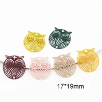 20pcslot spray lacquer animal owl shape pendants 1719mm zinc alloy hollow out earring bracelet filigree stamping charms